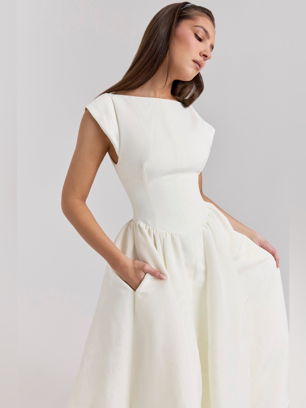 HOUSE OF CB 'Debutante' Ivory Moire Satin Midi Dress NWOT S - Picture 16 of 16